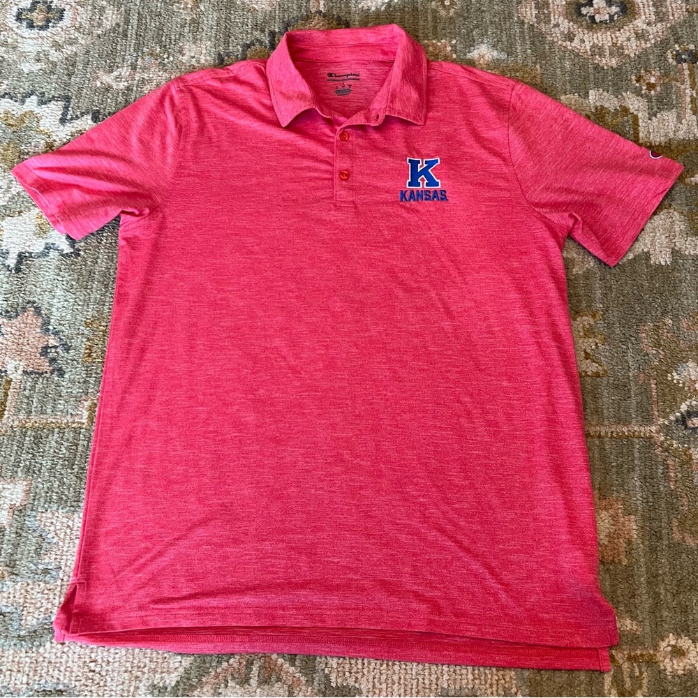 Kansas Jayhawks K Champion Polo Size Large Color Heather RED